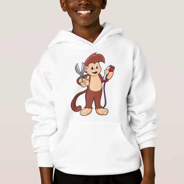 Camiseta Macaco como cabeleireiro com tesoura e Razor (Frente)