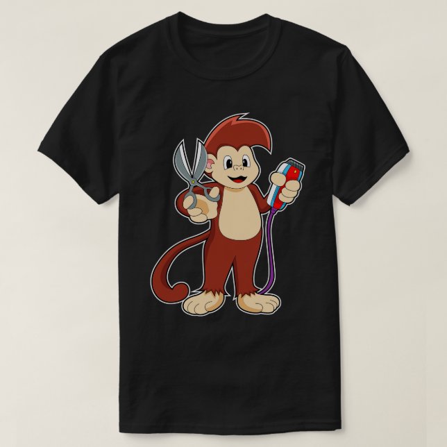 Camiseta Macaco como cabeleireiro com tesoura Razor (Frente do Design)