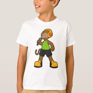 Camiseta Macaco como cantor com microfone e fone de ouvido