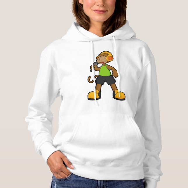 Camiseta Macaco como cantor com microfone e fone de ouvido (Frente)