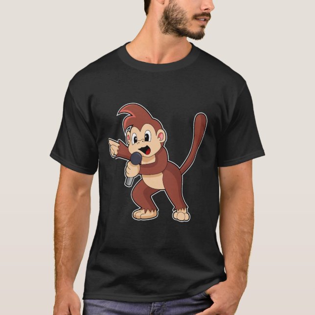 Camiseta Macaco como Cantor com Microfone.PNG (Frente)