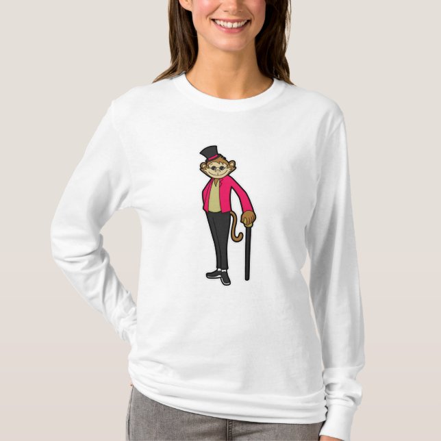 Camiseta Macaco como cavalheiro com palito de chapéu e pass (Frente)
