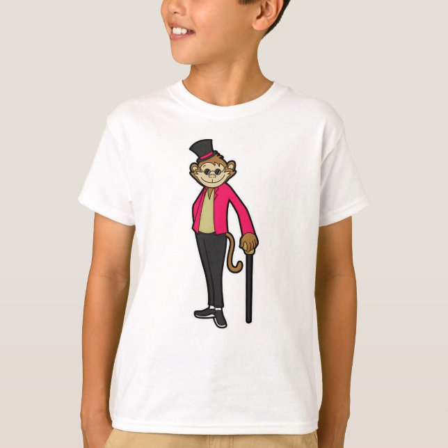 Camiseta Macaco como cavalheiro com palito de chapéu e pass (Frente)