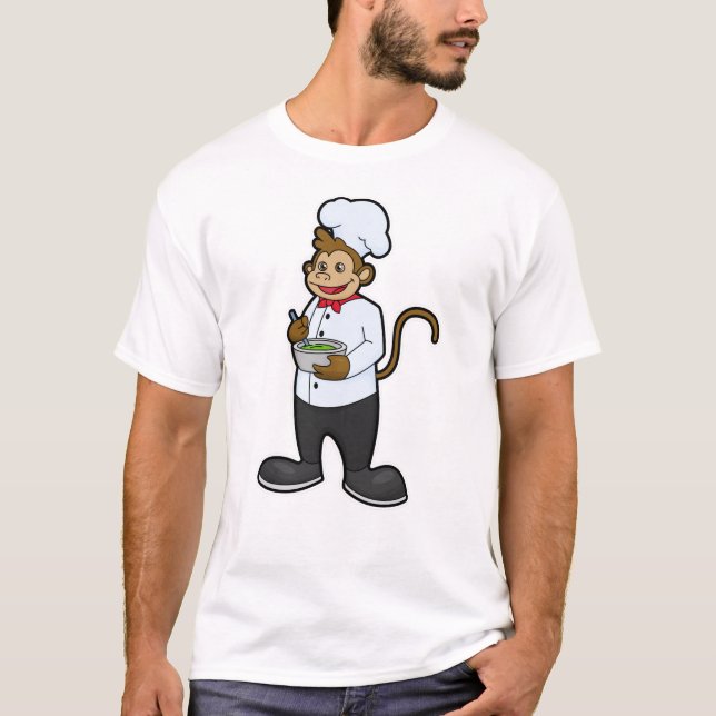 Camiseta Macaco como cozinheiro com tigela (Frente)