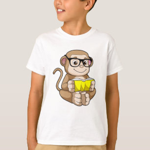 Camiseta Macaco como estudante com óculos e livros