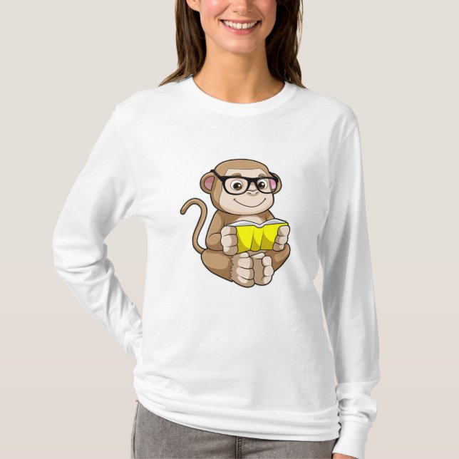 Camiseta Macaco como estudante com óculos e livros (Frente)