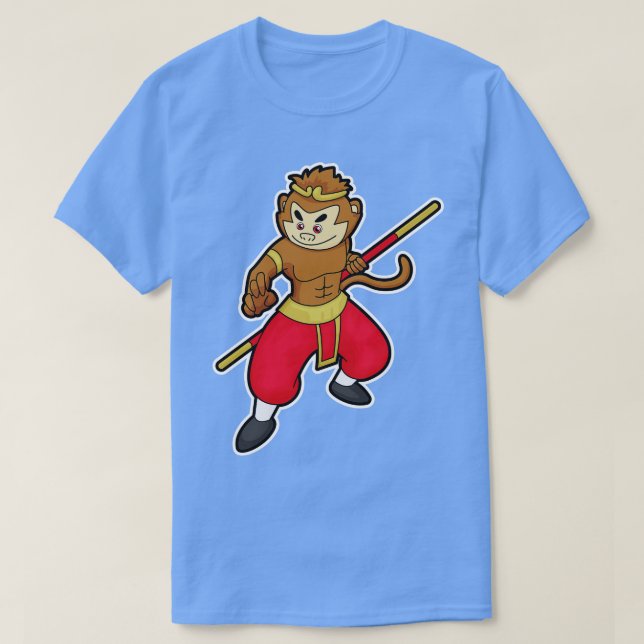 Camiseta Macaco como guerreiro com cabeça Funcionarios (Frente do Design)