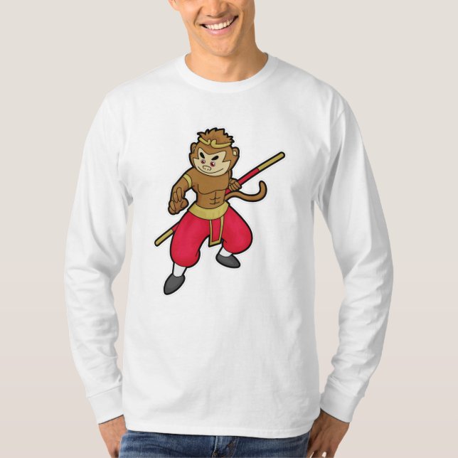 Camiseta Macaco como guerreiro com Funcionarios e banda lar (Frente)