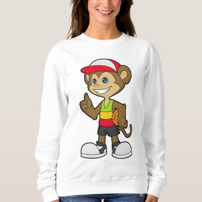 Camiseta Macaco como jogador de basquete com bola de basque (Frente)