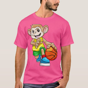 Camiseta Macaco como jogador de basquetebol com basquetebol