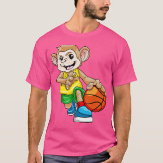 Camiseta Macaco como jogador de basquetebol com basquetebol