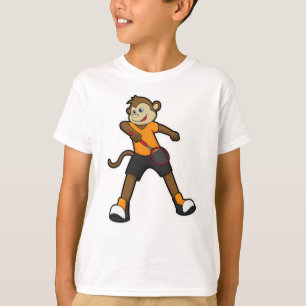 Camiseta Macaco como jogador de Tênis com raquete Tênis