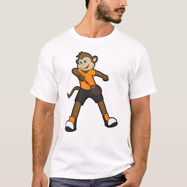 Camiseta Macaco como jogador de Tênis com raquete Tênis (Frente)