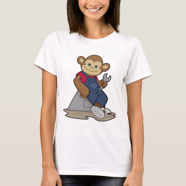 Camiseta Macaco como mecânico com chave inglesa (Frente)