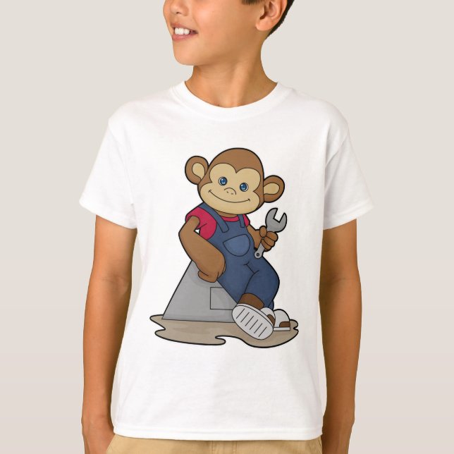 Camiseta Macaco como mecânico com chave inglesa (Frente)