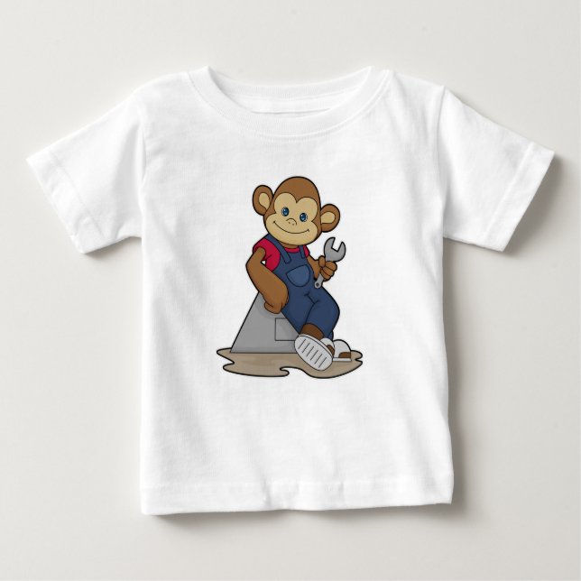 Camiseta Macaco como mecânico com chave inglesa (Frente)