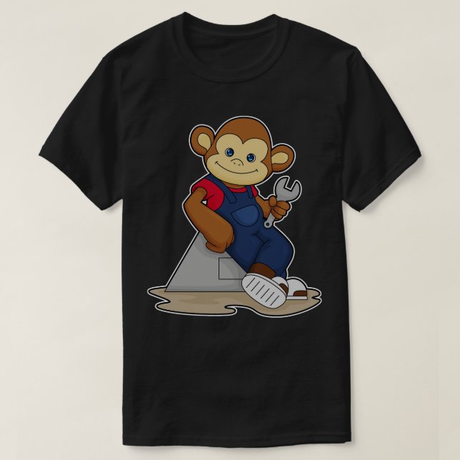 Camiseta Macaco como mecânico com chave inglesa (Frente do Design)