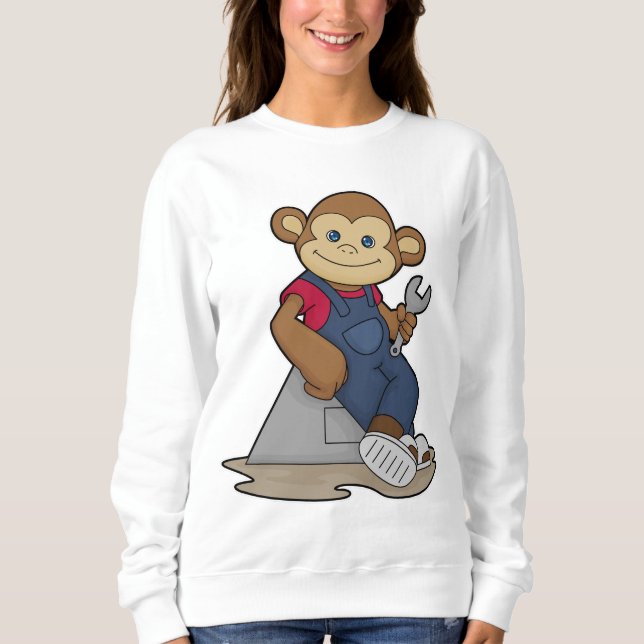 Camiseta Macaco como mecânico com chave inglesa (Frente)