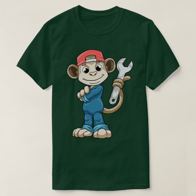 Camiseta Macaco como mecânico com ferramentas e capacete (Frente do Design)
