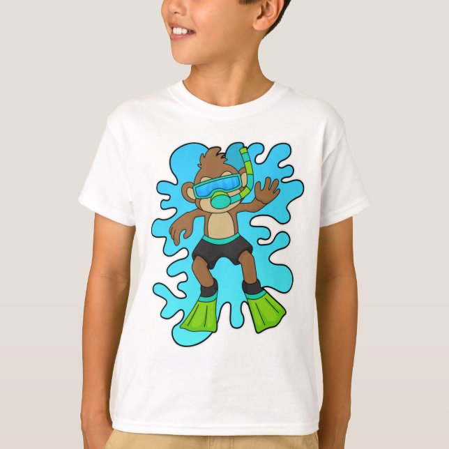 Camiseta Macaco como mergulhador com Snorkel (Frente)