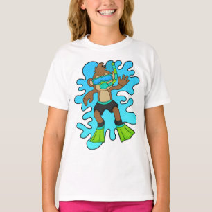 Camiseta Macaco como mergulhador com Snorkel
