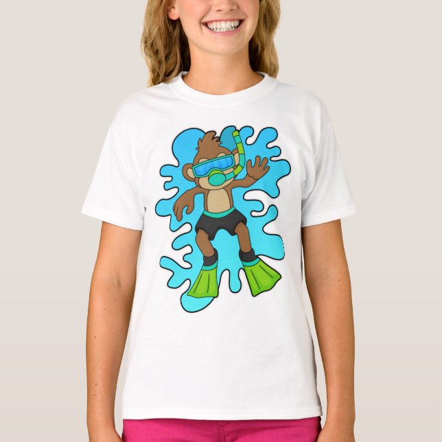 Camiseta Macaco como mergulhador com Snorkel (Frente)