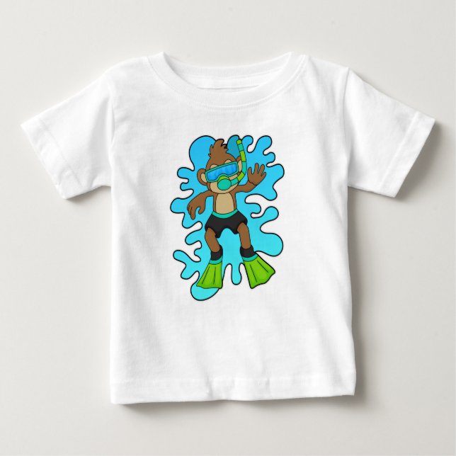 Camiseta Macaco como mergulhador com Snorkel (Frente)