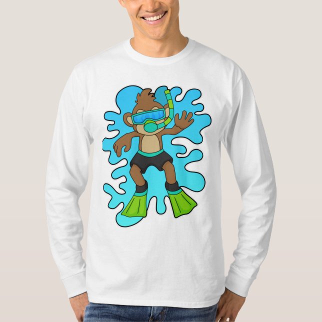 Camiseta Macaco como mergulhador com Snorkel (Frente)