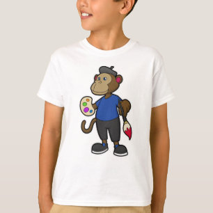 Camiseta Macaco como Pintor com Pintura e Pincel