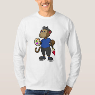 Camiseta Macaco como Pintor com Pintura e Pincel