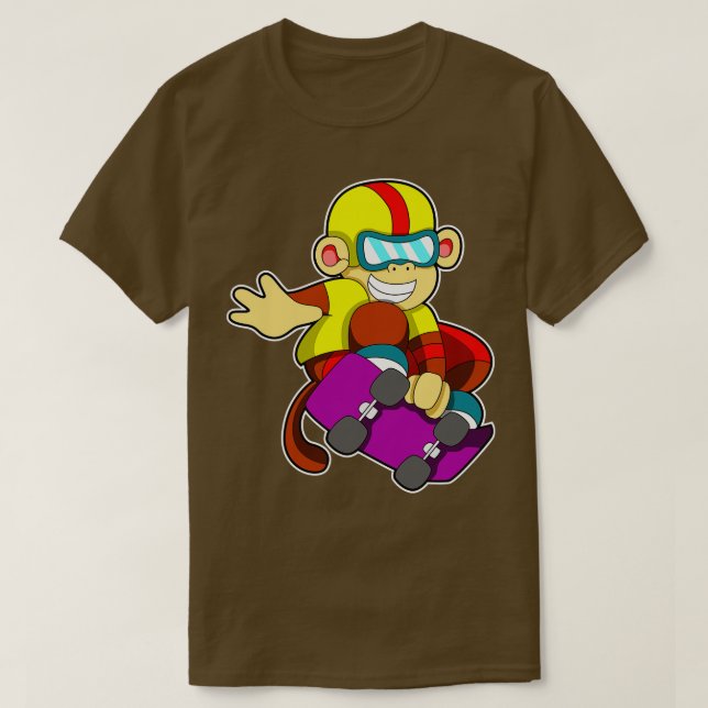Camiseta Macaco como skater com capacete de skate (Frente do Design)