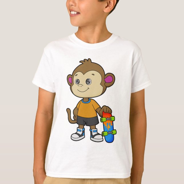 Camiseta Macaco como skater com skate (Frente)