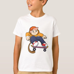 Camiseta Macaco como skater com skate