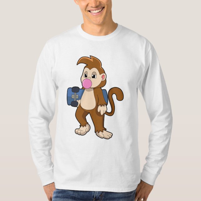 Camiseta Macaco como skater com skate (Frente)