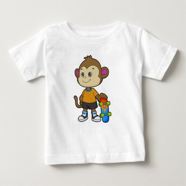 Camiseta Macaco como skater com skate (Frente)