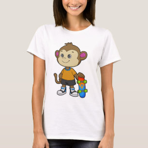 Camiseta Macaco como skater com skate