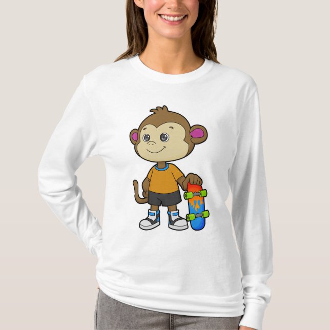 Camiseta Macaco como skater com skate (Frente)