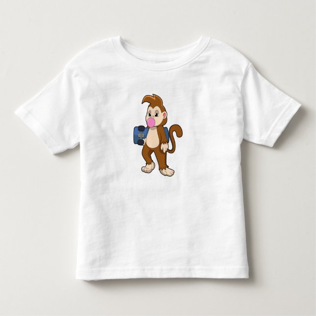 Camiseta Macaco como skater com skate (Frente)