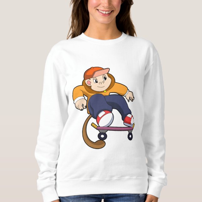 Camiseta Macaco como skater com skate (Frente)