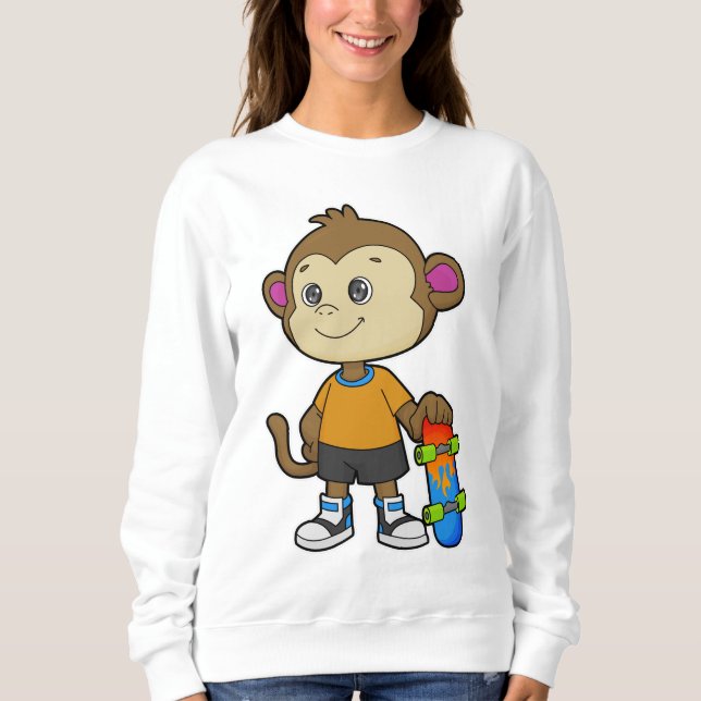 Camiseta Macaco como skater com skate (Frente)