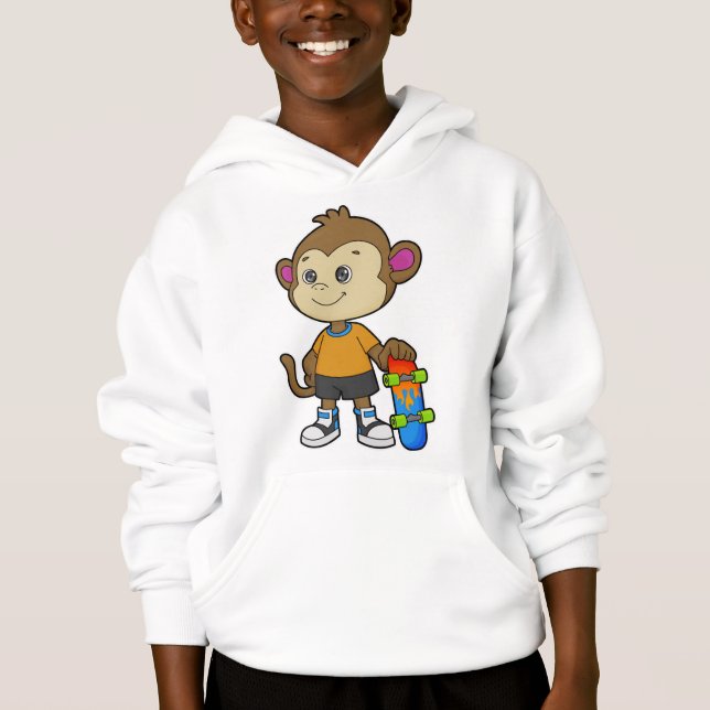 Camiseta Macaco como skater com skate (Frente)