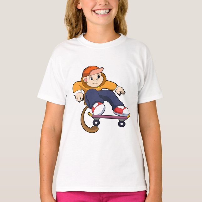 Camiseta Macaco como skater com skate (Frente)