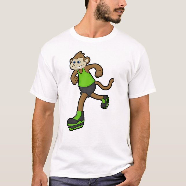 Camiseta Macaco como skater com skates em linha (Frente)