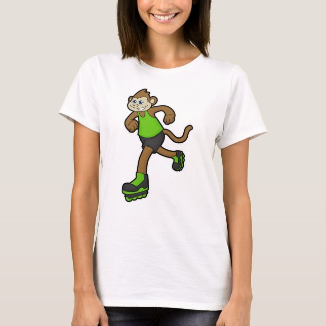 Camiseta Macaco como skater com skates em linha (Frente)