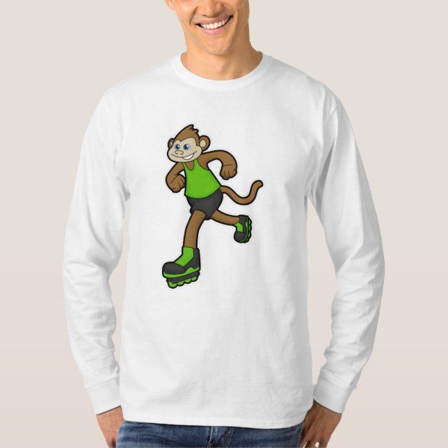 Camiseta Macaco como skater com skates em linha (Frente)