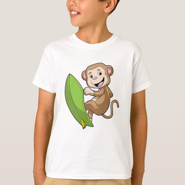 Camiseta Macaco como surfista com surfboard (Frente)