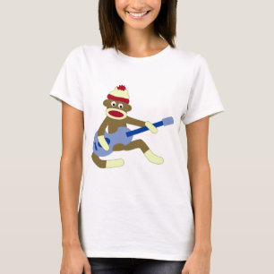 Camiseta Macaco da peúga que joga a guitarra azul
