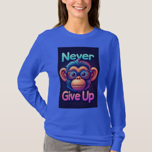 Camiseta Macaco de Desenho Animado Colorido Nunca Desista