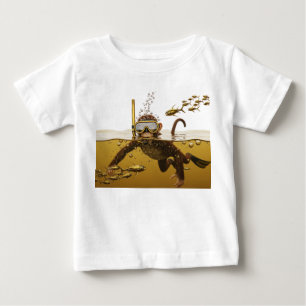 Camiseta Macaco de Snorkel com Peixe Mecânico Dourado em S