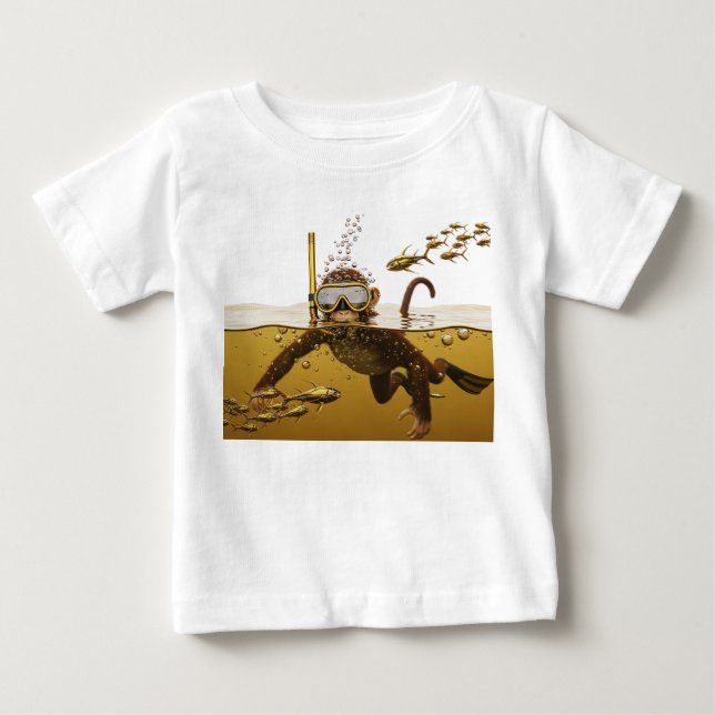 Camiseta Macaco de Snorkel com Peixe Mecânico Dourado em S (Frente)